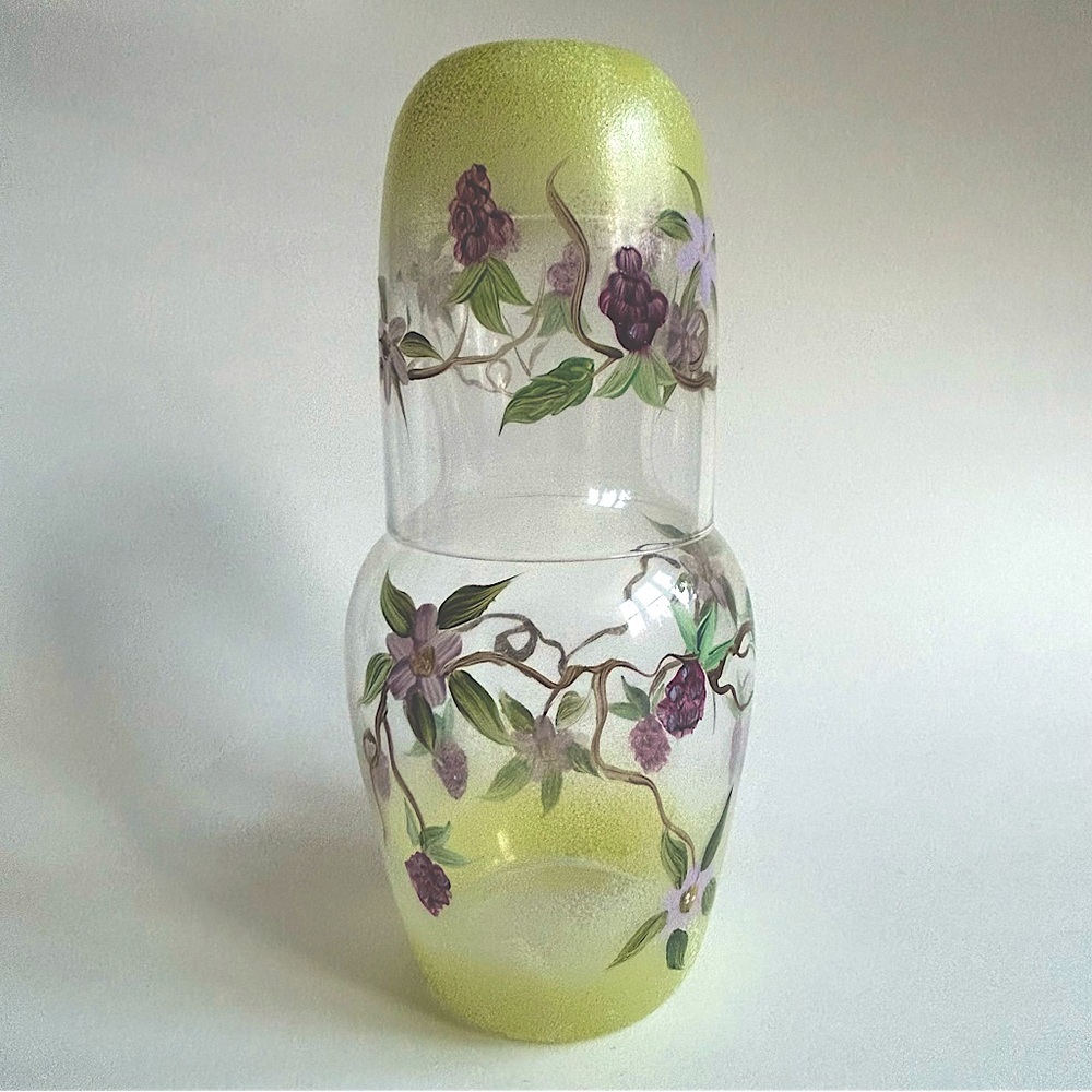 Vintage Hand Painted Bedside Carafe Drinking Glass Set
